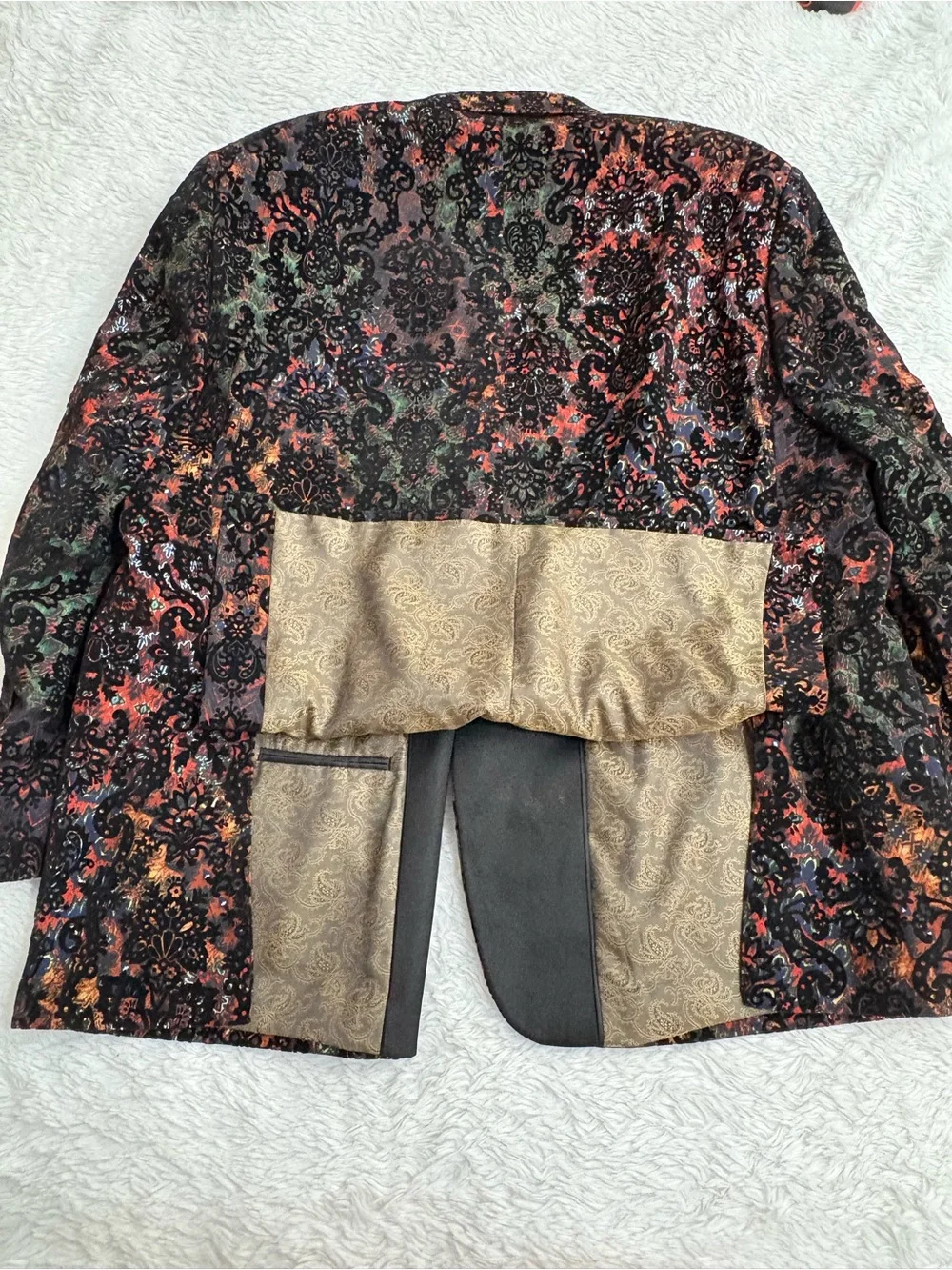 TALLIA Black Velvet Floral Print Peak lapels felt undercollar Sport Coat 50R